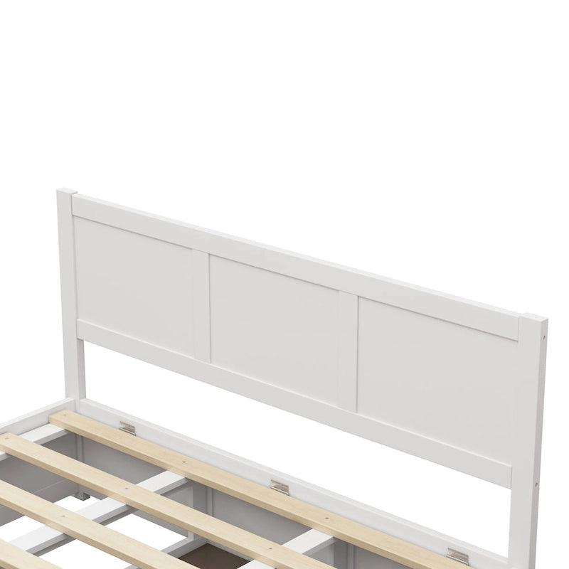 Lit plateforme Queen avec rangement hydraulique et 2 tiroirs — Blanc / Bois