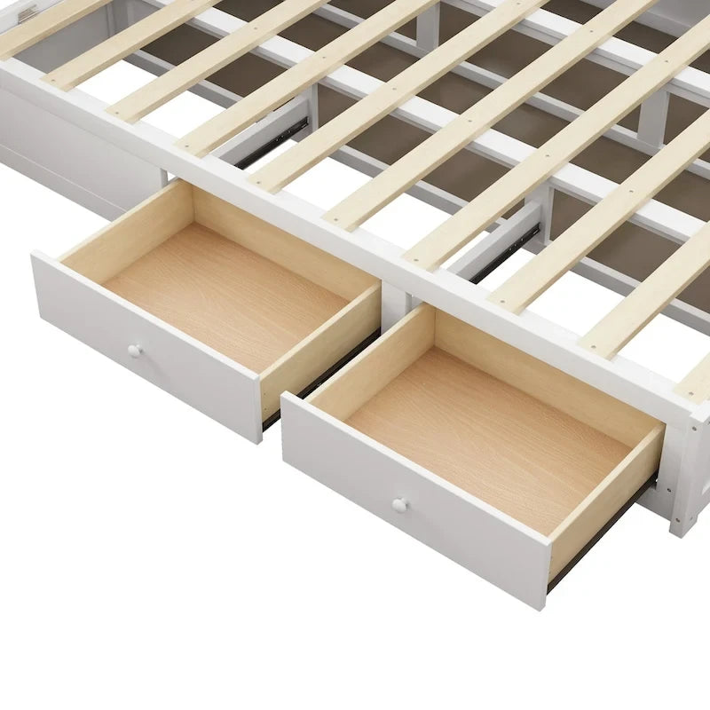 Lit plateforme Queen avec rangement hydraulique et 2 tiroirs — Blanc / Bois