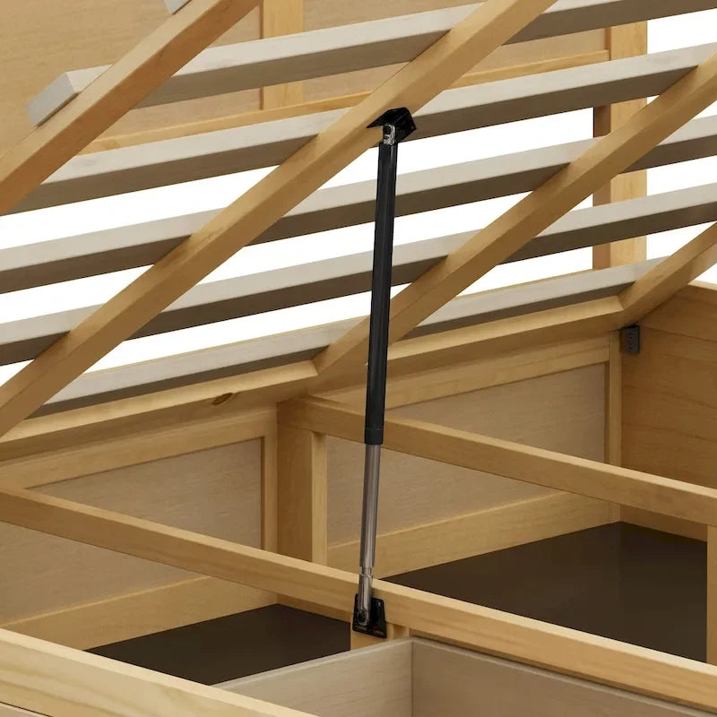Lit plateforme Queen avec rangement hydraulique et 2 tiroirs — Blanc / Bois