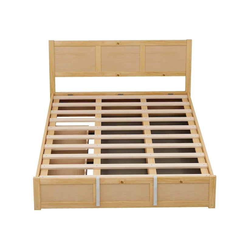 Lit plateforme Queen avec rangement hydraulique et 2 tiroirs — Blanc / Bois