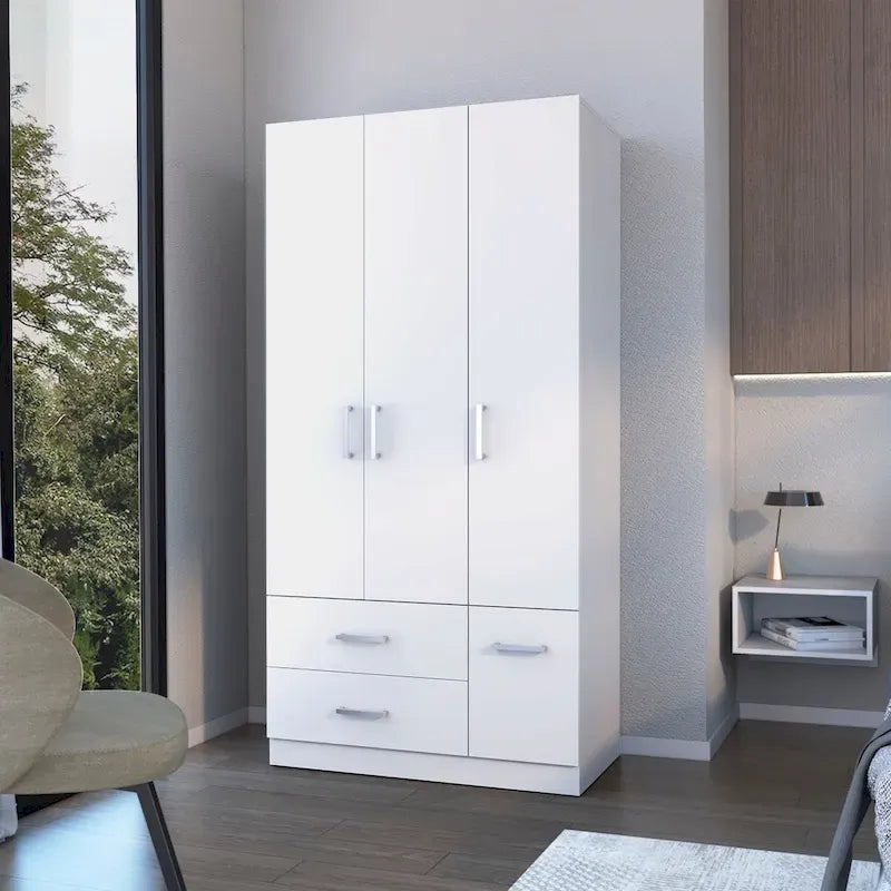 Armoire de chambre haute 4 portes 2 tiroirs noir et blanc