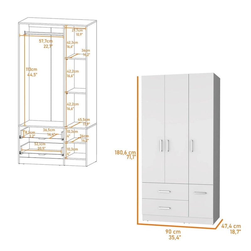Armoire de chambre haute 4 portes 2 tiroirs noir et blanc