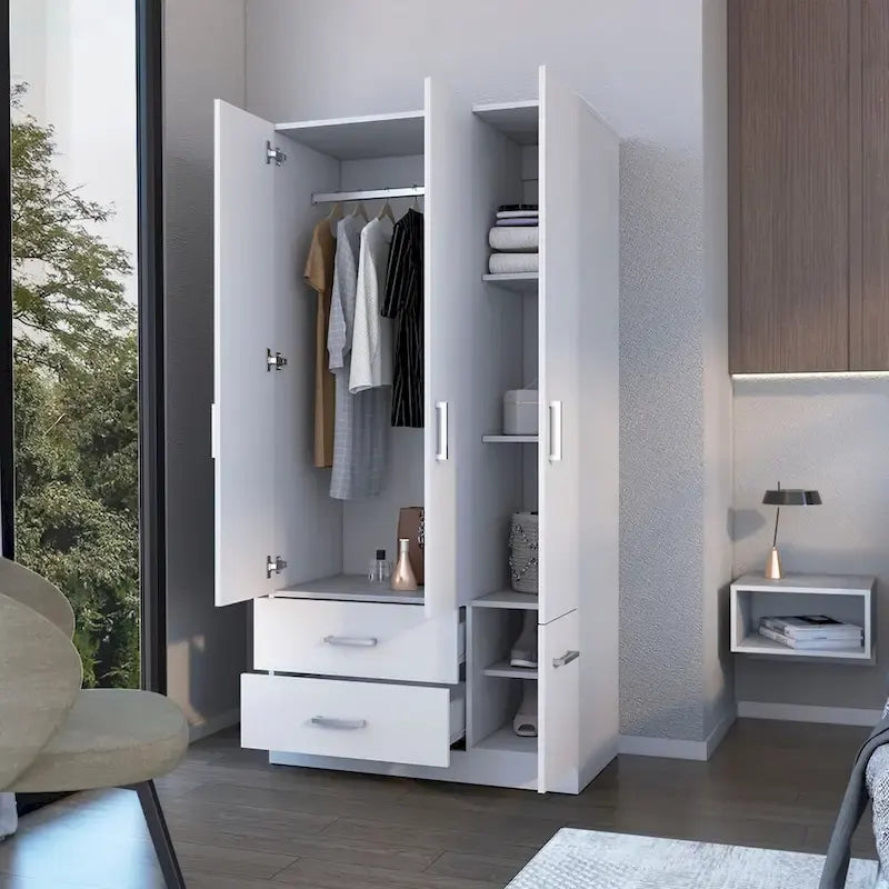Armoire de chambre haute 4 portes 2 tiroirs noir et blanc