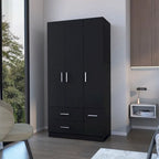 Armoire de chambre haute 4 portes 2 tiroirs noir et blanc