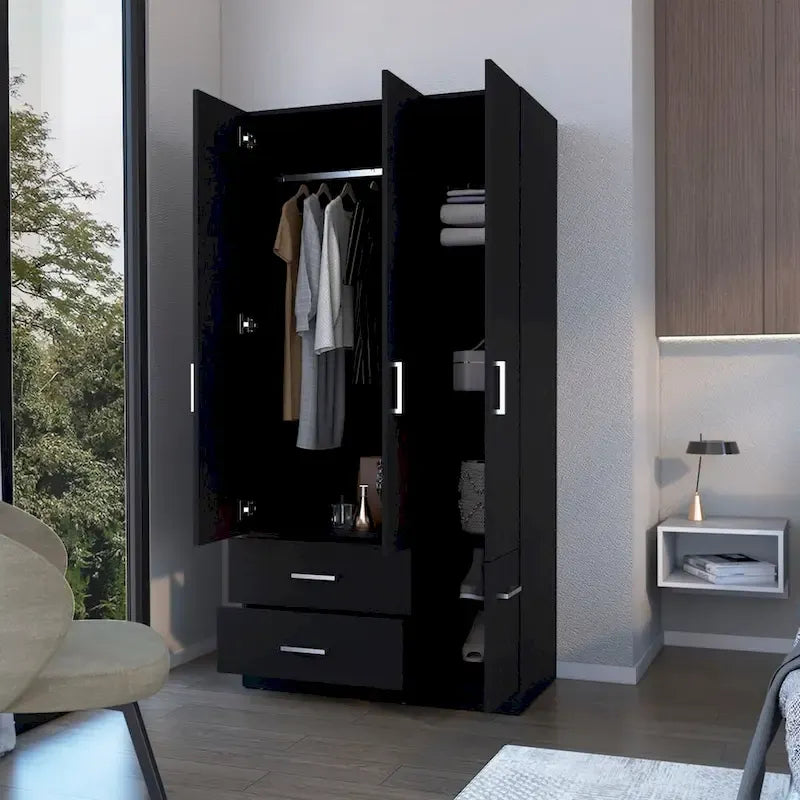 Armoire de chambre haute 4 portes 2 tiroirs noir et blanc