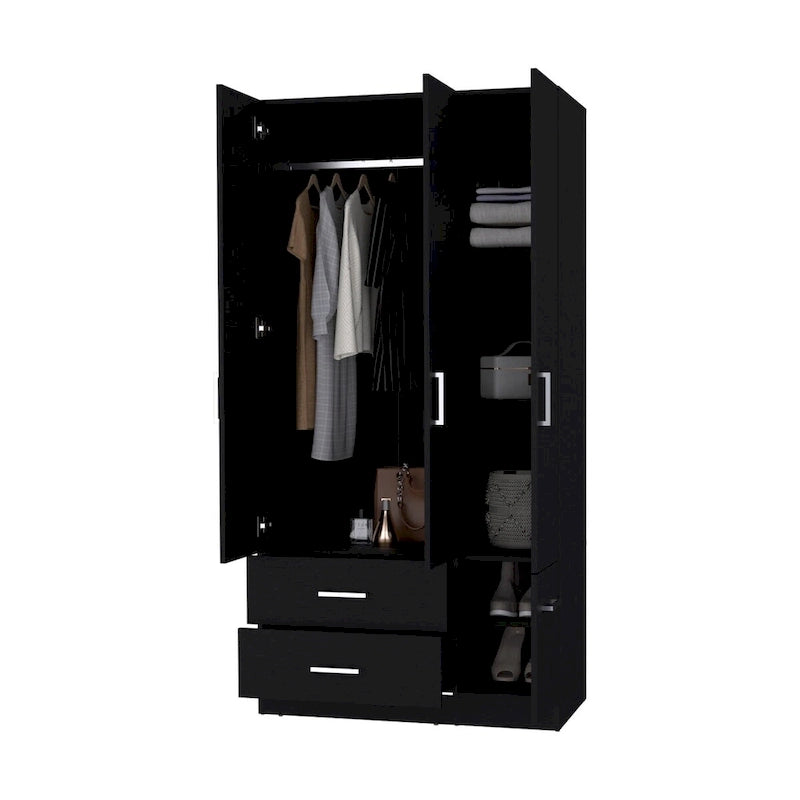 Armoire de chambre haute 4 portes 2 tiroirs noir et blanc
