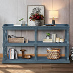 Table console à rangement ouvert à 3 niveaux – Blanc antique / Bleu marine / Noir