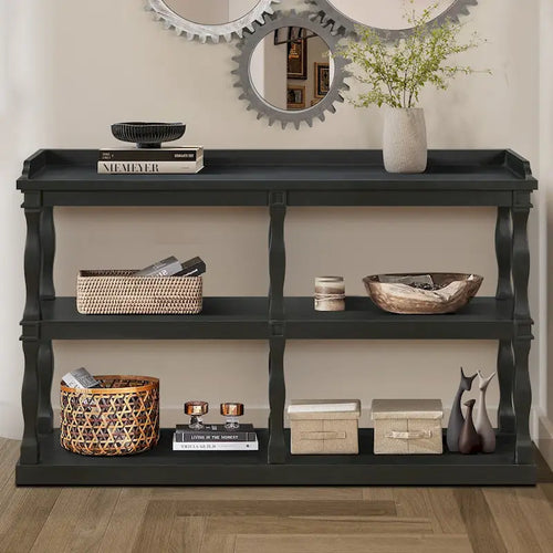 Table console à rangement ouvert à 3 niveaux – Blanc antique / Bleu marine / Noir