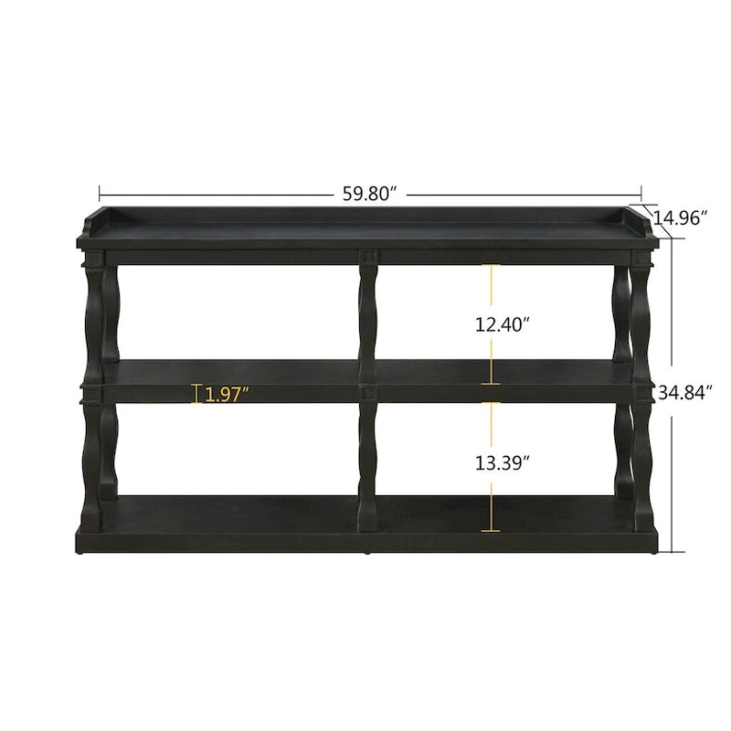 Table console à rangement ouvert à 3 niveaux – Blanc antique / Bleu marine / Noir