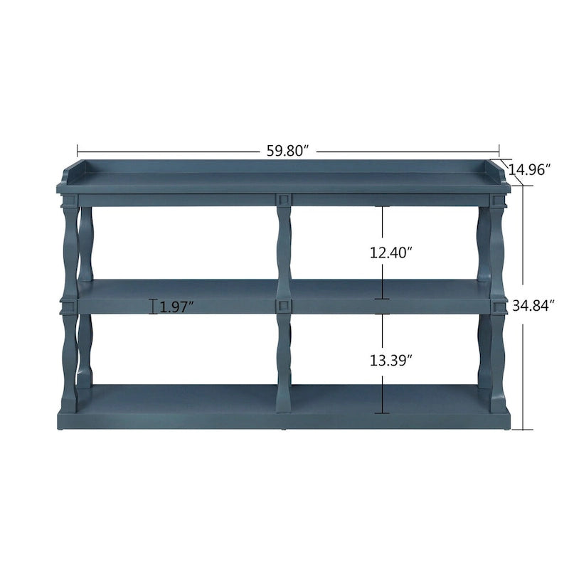 Table console à rangement ouvert à 3 niveaux – Blanc antique / Bleu marine / Noir