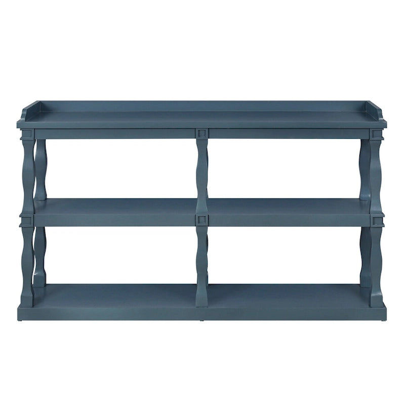 Table console à rangement ouvert à 3 niveaux – Blanc antique / Bleu marine / Noir