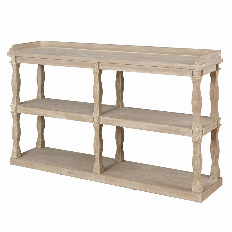 Table console à rangement ouvert à 3 niveaux – Blanc antique / Bleu marine / Noir