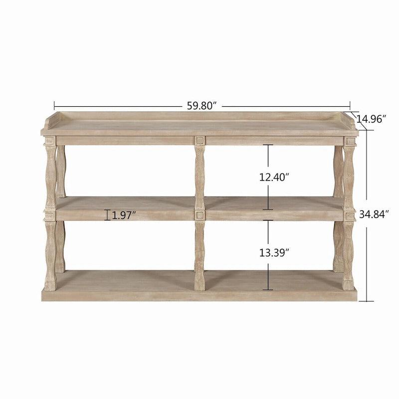 Table console à rangement ouvert à 3 niveaux – Blanc antique / Bleu marine / Noir