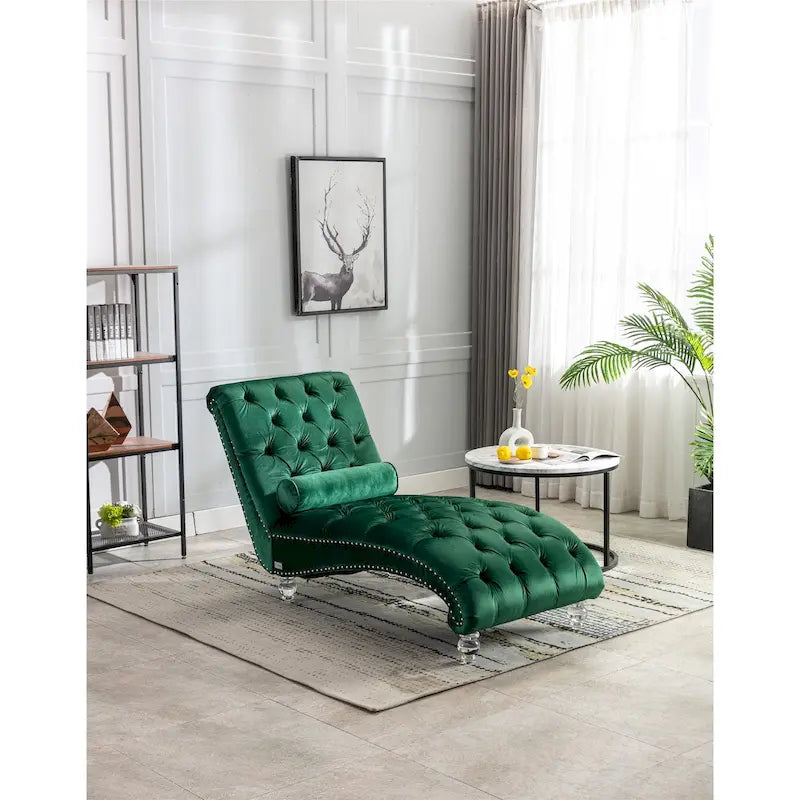 Chauffeuse en velours en forme de tonneau avec pieds en acrylique, une place, pour salon