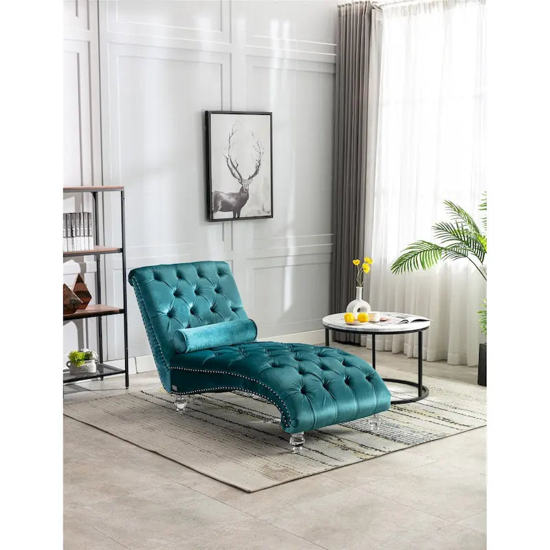 Chauffeuse en velours en forme de tonneau avec pieds en acrylique, une place, pour salon