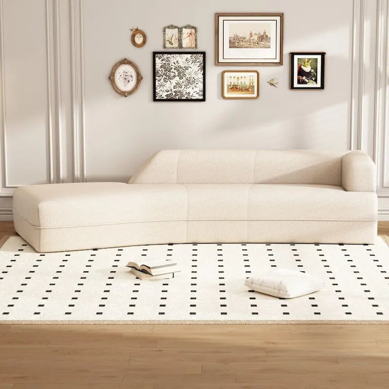 Chaise longue incurvée sans pieds beige, tissu bouclé, 1 personne