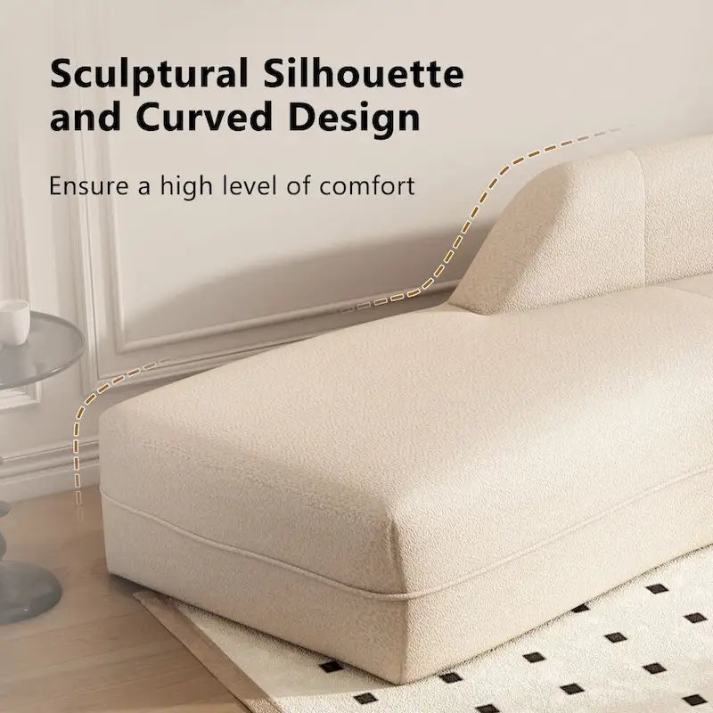 Chaise longue incurvée sans pieds beige, tissu bouclé, 1 personne