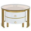 Table basse gigogne en verre trempé marron, lot de 2 empilables, structure blanc/noir
