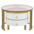 Table basse gigogne en verre trempé marron, lot de 2 empilables, structure blanc/noir