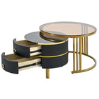 Table basse gigogne en verre trempé marron, lot de 2 empilables, structure blanc/noir