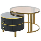 Table basse gigogne en verre trempé marron, lot de 2 empilables, structure blanc/noir
