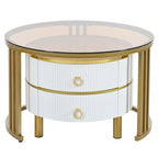 Table basse gigogne en verre trempé marron, lot de 2 empilables, structure blanc/noir