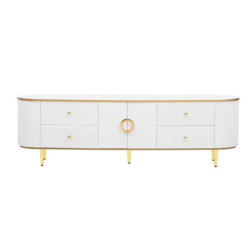 Modern TV Stand for TVs up to 80 Inches, Entertainment Center with 4 Drawers and 1 Cabinet