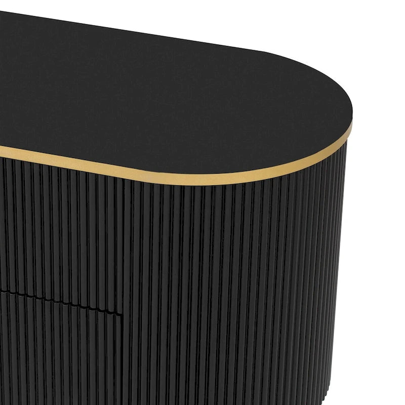 Meuble TV incurvé noir/blanc avec 4 tiroirs et placard, compatible avec les téléviseurs jusqu'à 80"