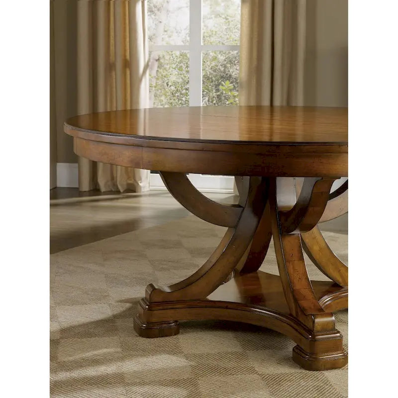 Table à manger ronde sur pied en châtaignier chaud avec rallonge – 6 places, placage en aulne