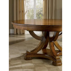 Table à manger ronde sur pied en châtaignier chaud avec rallonge – 6 places, placage en aulne