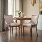 Chaise de salle à manger en tissu à dossier haut avec clous décoratifs, noir / beige+noir, lot de 2