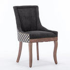 Chaise de salle à manger en tissu à dossier haut avec clous décoratifs, noir / beige+noir, lot de 2