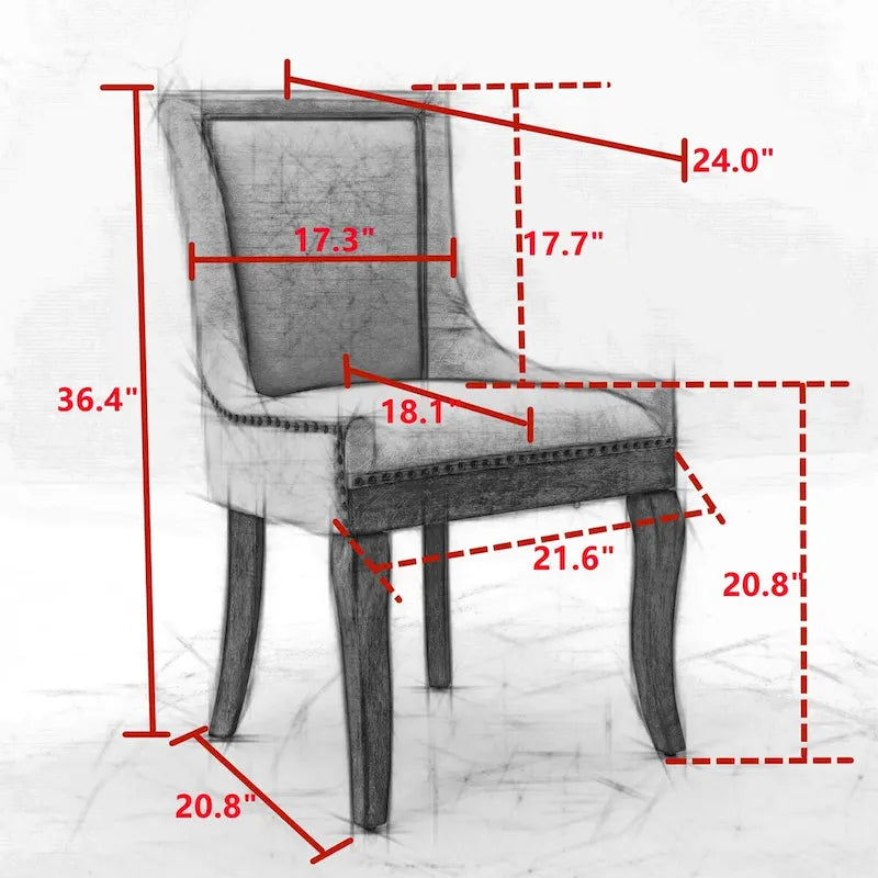 Chaise de salle à manger en tissu à dossier haut avec clous décoratifs, noir / beige+noir, lot de 2