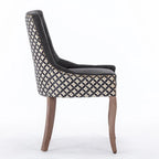 Chaise de salle à manger en tissu à dossier haut avec clous décoratifs, noir / beige+noir, lot de 2