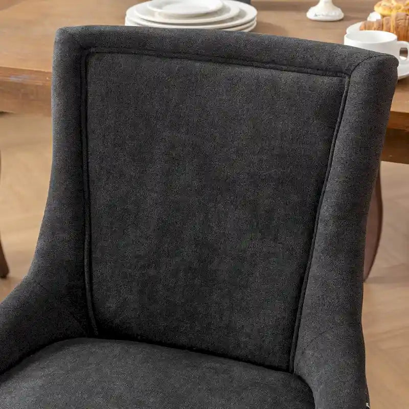 Chaise de salle à manger en tissu à dossier haut avec clous décoratifs, noir / beige+noir, lot de 2