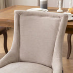 Chaise de salle à manger en tissu à dossier haut avec clous décoratifs, noir / beige+noir, lot de 2