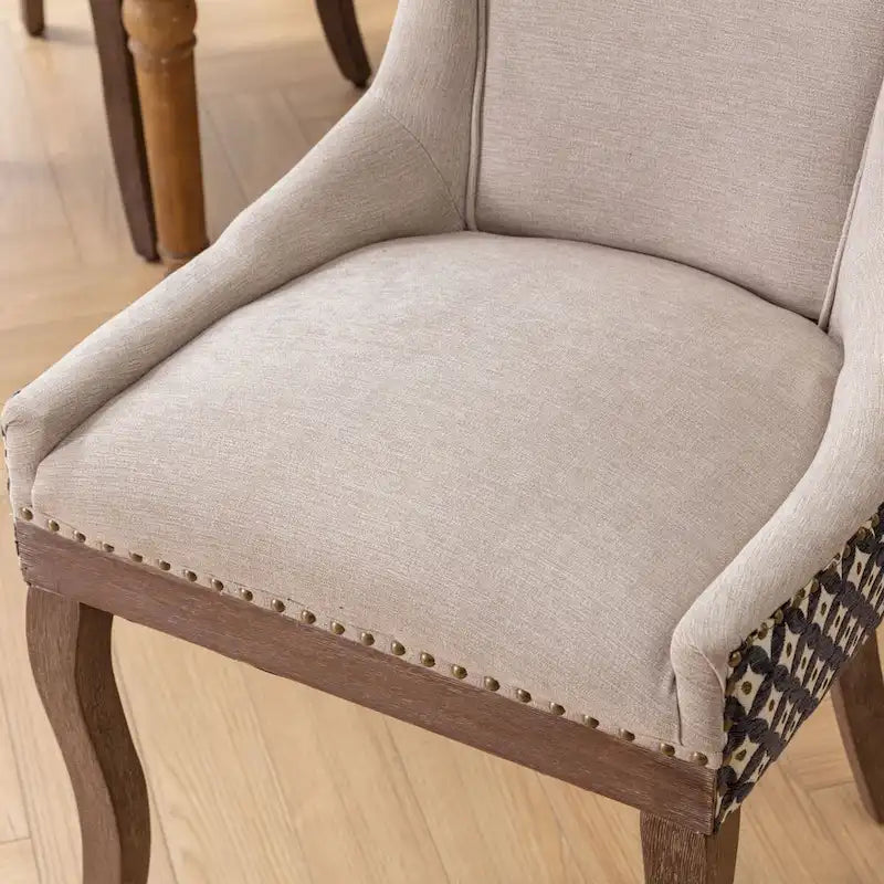 Chaise de salle à manger en tissu à dossier haut avec clous décoratifs, noir / beige+noir, lot de 2