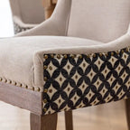 Chaise de salle à manger en tissu à dossier haut avec clous décoratifs, noir / beige+noir, lot de 2