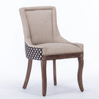 Chaise de salle à manger en tissu à dossier haut avec clous décoratifs, noir / beige+noir, lot de 2