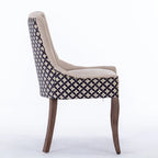 Chaise de salle à manger en tissu à dossier haut avec clous décoratifs, noir / beige+noir, lot de 2
