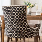 Chaise de salle à manger en tissu à dossier haut avec clous décoratifs, noir / beige+noir, lot de 2