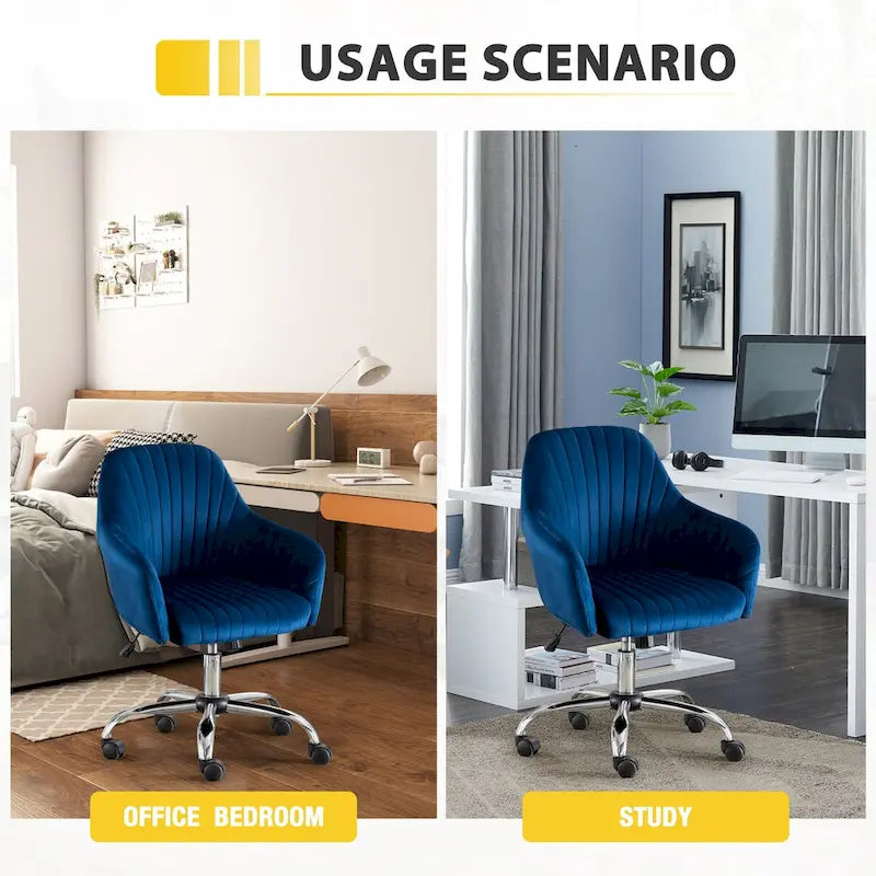 Fauteuil de bureau pivotant capitonné en velours – Hauteur réglable, 1 personne