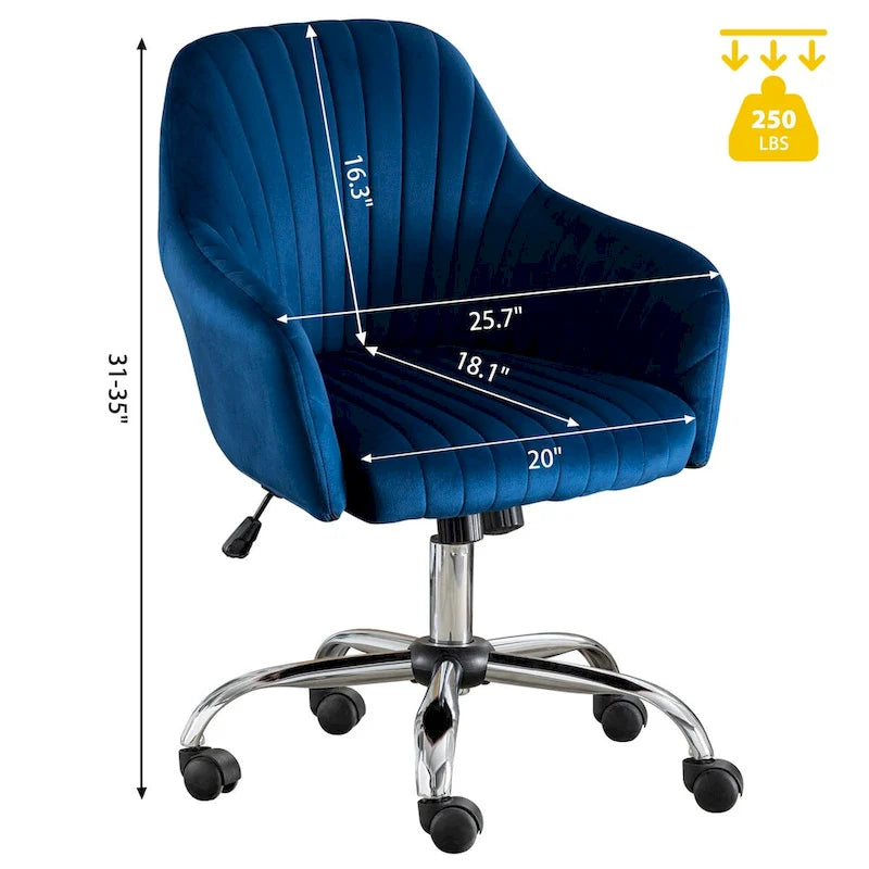 Fauteuil de bureau pivotant capitonné en velours – Hauteur réglable, 1 personne