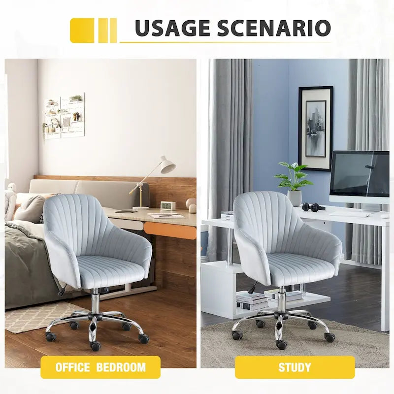 Fauteuil de bureau pivotant capitonné en velours – Hauteur réglable, 1 personne