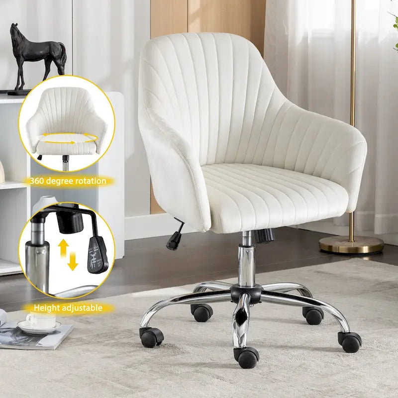 Fauteuil de bureau pivotant capitonné en velours – Hauteur réglable, 1 personne