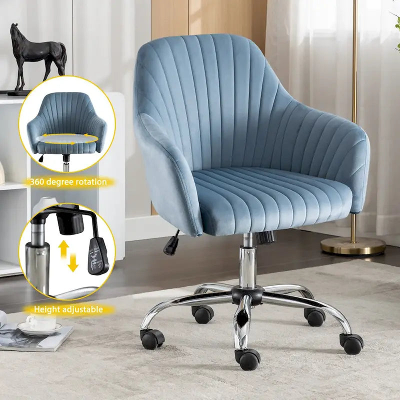Fauteuil de bureau pivotant capitonné en velours – Hauteur réglable, 1 personne