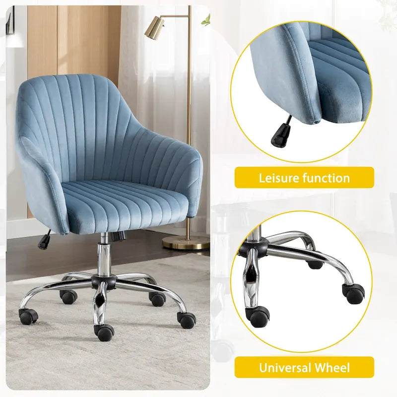 Fauteuil de bureau pivotant capitonné en velours – Hauteur réglable, 1 personne