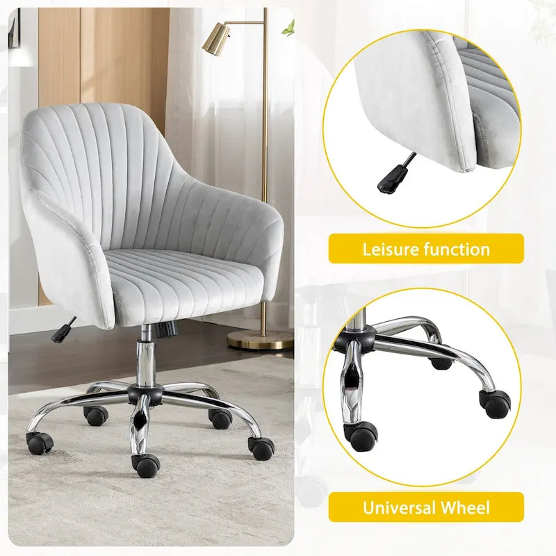 Fauteuil de bureau pivotant capitonné en velours – Hauteur réglable, 1 personne