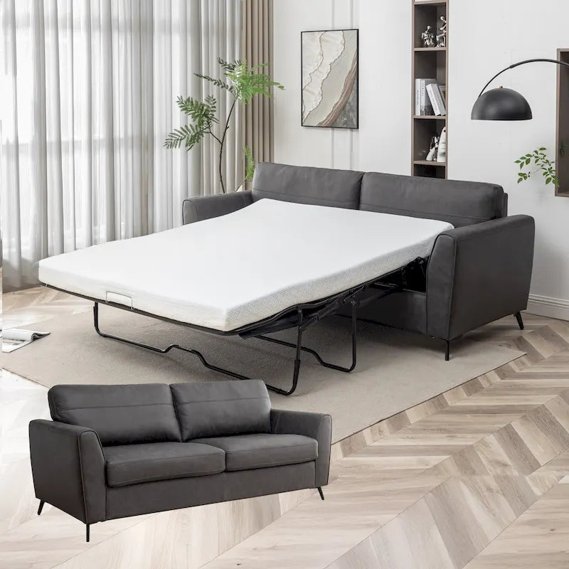 Canapé-lit convertible en similicuir gris/marron, 3 places