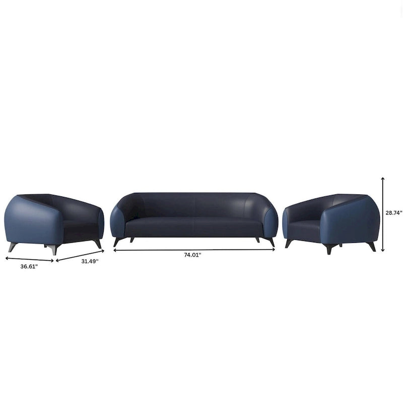 Ensemble de 3 canapés 5 places en similicuir noir/blanc, bleu et marron